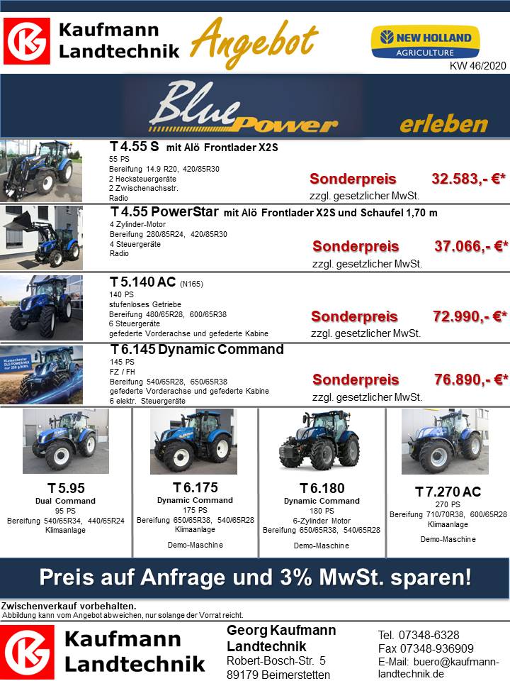Kaufmann-Allgäuinformiert KW46 – Blue Power 2020 Angebot, T4, Power, Star, Schlepper